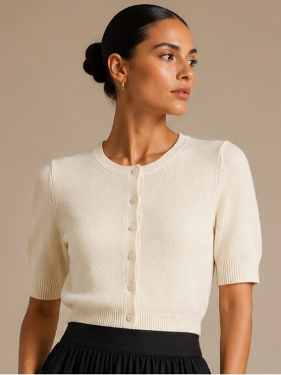 Sanctuary Sweaters - Sanctuary Cream Knit Short Sleeve Cardigan NWT Size Large Quiet Luxury
